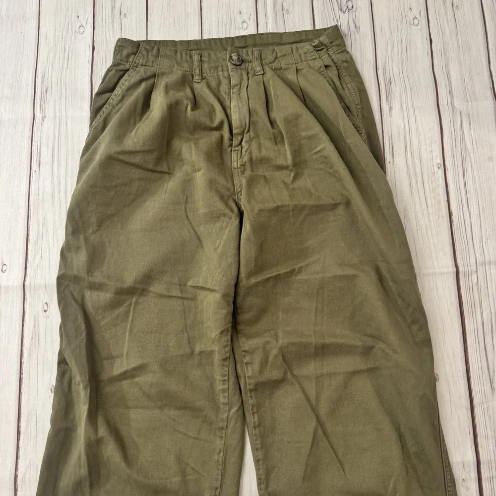 Free People Pants Women 0 Olive Green Wide Leg Pleated High Rise Casual Trousers